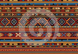 Intricate textile pattern featuring horizontal bands with geometric