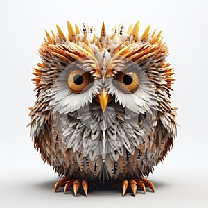 Intricate Three-dimensional Owl With Spikes On White Background photo