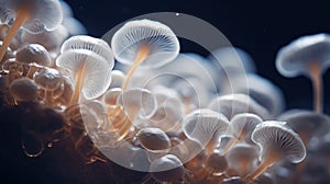 Intricate Underwater Worlds: Floating White Mushrooms Above Sea Water