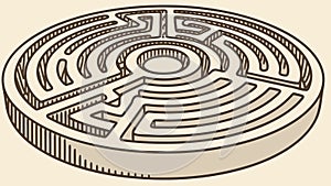 Ancient Labyrinth Maze, Complex Circular Pattern Vector, vector design Generative AI