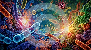 Vibrant Microscopic World of Bacteria and Viruses