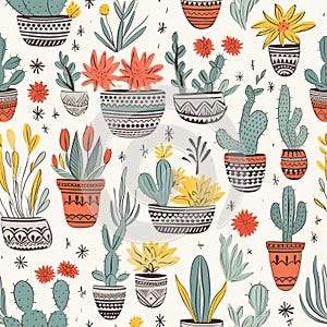 Intricate Vintage Cactus Pattern With Organic Flowing Forms