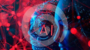 Intricate Visualization of Artificial Intelligence Concepts With Human Silhouette and Digital Networks