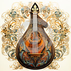 Intricate Watercolor Painting of the Traditional Arab Oud photo