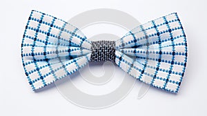 Intricate Weaving: Blue And White Checks Bow Tie On White Background photo