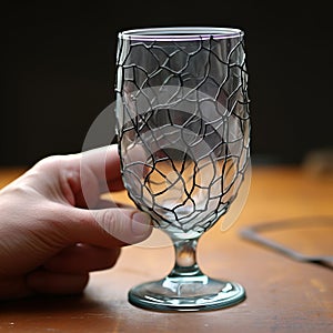Intricate Web Style Glass Holding Wine: Post-punk Diy Craftcore