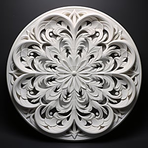 Intricate White Circular Carving: Bio-art Meets Gothic Dark And Ornate Jewelry