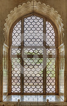 Intricate Window or Jali at the Bibi ka Maqbara mausoleum built in 1678, Aurangabad, India photo