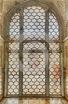 Intricate Window or Jali at the Bibi ka Maqbara mausoleum built in 1678, Aurangabad, India photo