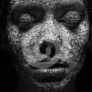 Intricate Wire Face: Mosaic-inspired Realism In Black And White