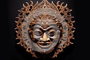 intricate wood carving of a balinese mask