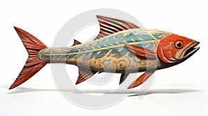 Intricate Woodcut Design 3d Rendered Fish Sculpture In Color