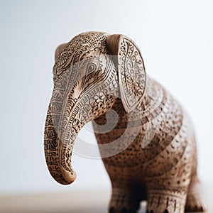 Intricate Wooden Animal Sculpture on White Background