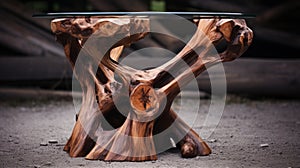 Intricate Woodwork Glass Top End Table With Rustic Abstraction