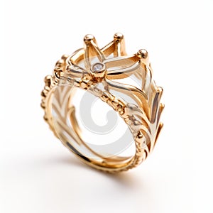 Intricate Woodwork Inspired Golden Leaf Ring With Diamond