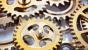 The intricate workings of a clock\'s gears close-up photograph