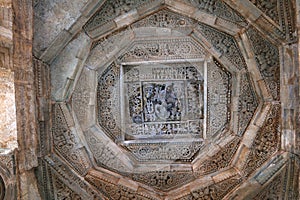 Intricately carved ceiling of Navaranga Mandapa, Parshvanatha Basadi, Basadi Halli jain temple complex, Karnataka photo