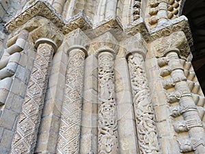 Intricately Carved Stone Columns at the doorway of Lincoln Cathedral