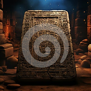 Intricately Carved Stone Tablet with Ancient Inscriptions