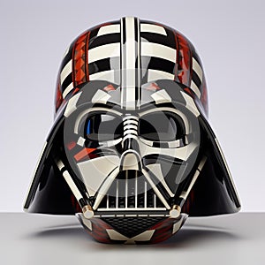 Intricately carved wooden figure of the iconic Darth Vader helmet, AI-generated. photo