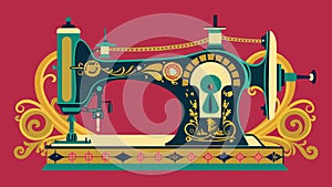 Intricately decorated antique sewing machines a nod to the artistry involved in crafting.. Vector illustration.