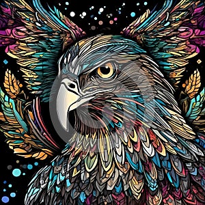 Intricately designed colorful eagle