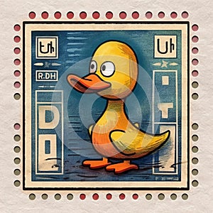 Intricately Designed Duck Postage Stamp With Belgian Strong Dark Ale Illustration