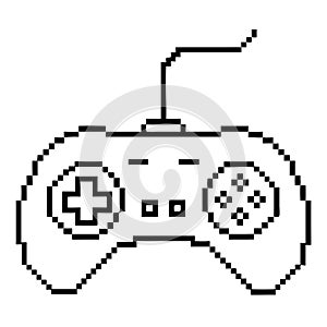 Classic gaming controller in pixel line art style with a plainbackground