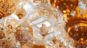 Intricately designed lanterns beautifully adorn the lavish festival.AI Generated