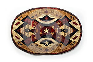 an intricately designed oval-shaped sticker showcasing traditional Navajo embroidery