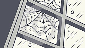 Intricate Spiderweb in Window Corner, vector design Generative AI