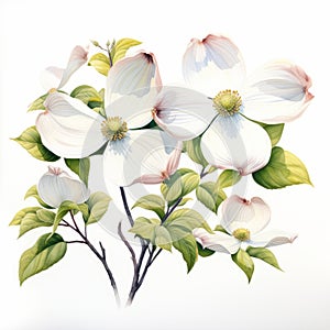 Intricately Detailed Watercolor Of White Dogwood Flowers