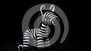 Intricately Knitted Zebra Toy On Black Background