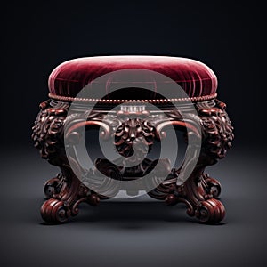 Intricately Sculpted Victorian Velvet Foot Stool - Uhd Image