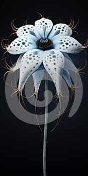 Intricately Sculpted White Flower With Blue Spots - Photorealistic Surrealism Art