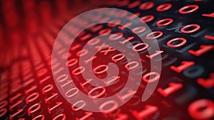 Intriguing abstract red background with binary code representing data breaches, malware, cyber attacks, and hacking