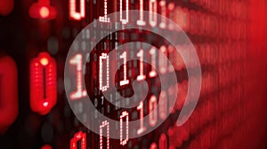 Intriguing abstract red background with binary code representing data breaches, malware, cyber attacks, and hacking