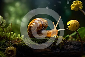 Intriguing Nature snail on tree. Generate Ai