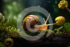 Intriguing Nature snail on tree. Generate Ai photo