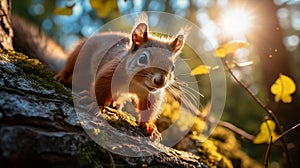 An intriguing photo of a squirrel climbing up a tree trunk, showcasing its agility and dexterity.