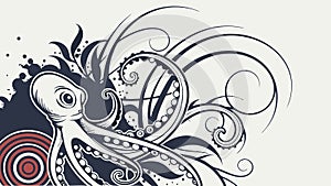 Mythical Kraken Octopus with Swirling Tentacles, vector design Generative AI