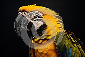 Intriguing Yellow black parrot head. Generate Ai