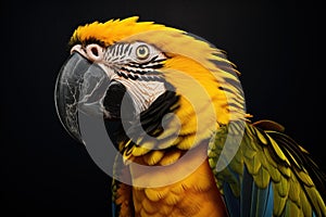 Intriguing Yellow black parrot head. Generate Ai photo