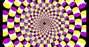 intro swirl of color grains optical illusion with rotation and zoom effect