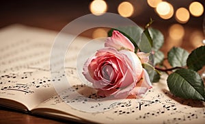Introduced rose on sheet music. photo