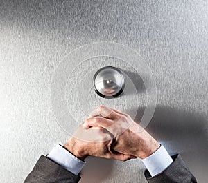 Introvert businessman hands holding on, annoyed by bad customer help