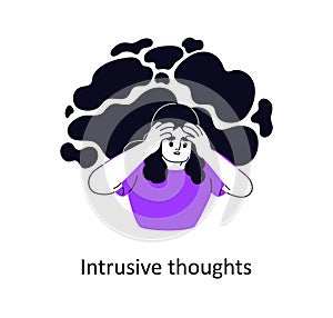 Intrusive thoughts, unwanted unpleasant ideas in mind. Psychology concept. Anxious person suffering from obsession