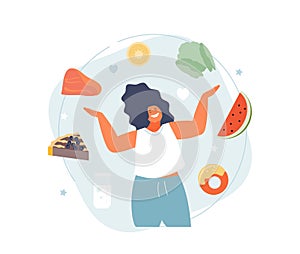 Intuitive eating mindful food consumption vector concept