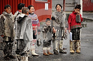 Inuit eskimo people welcoming foreigners