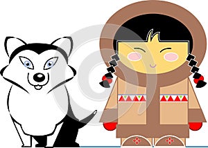 Inuit little girl and her husky